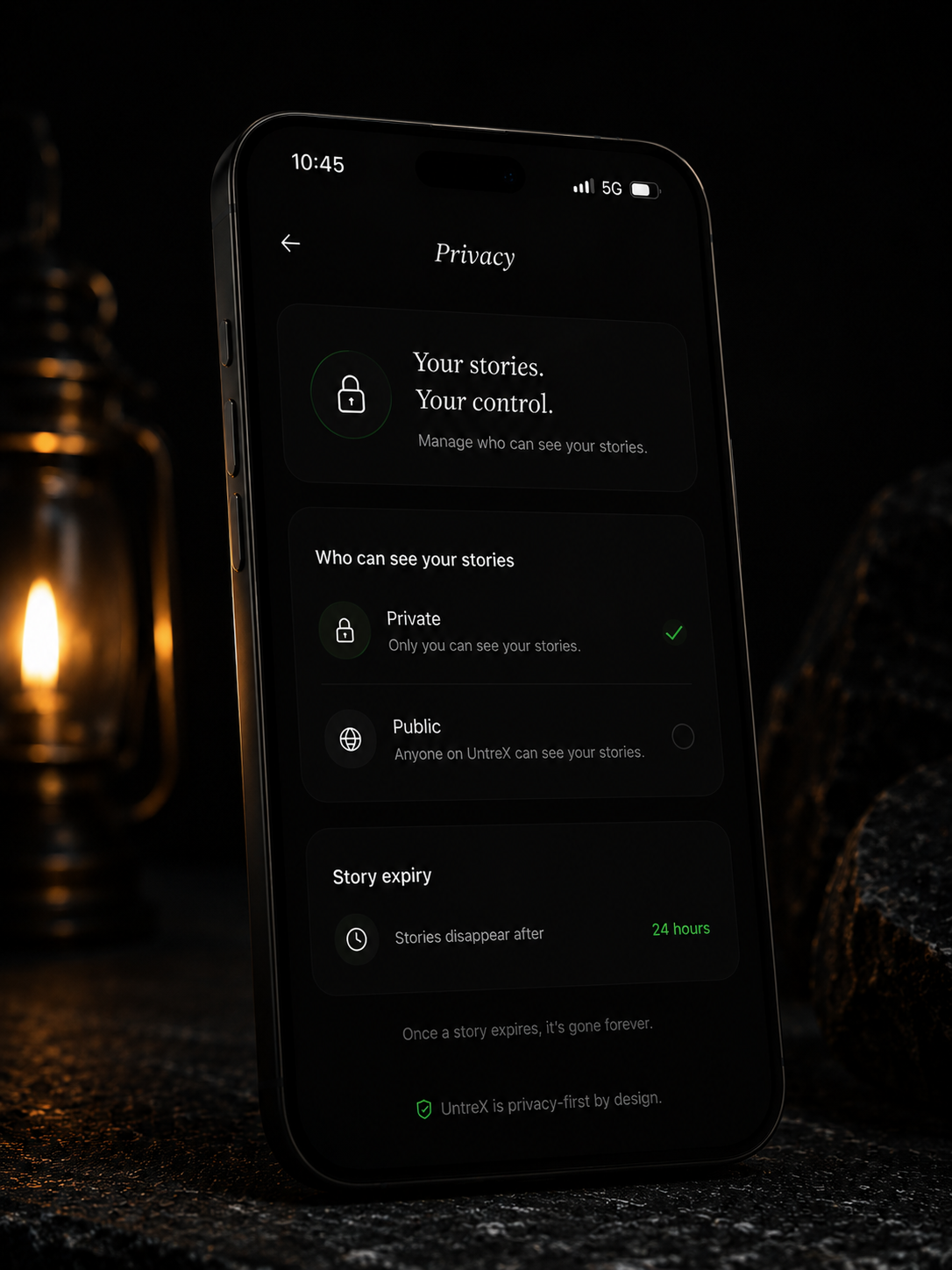 UntreX Private by choice.
Public when you want. screen